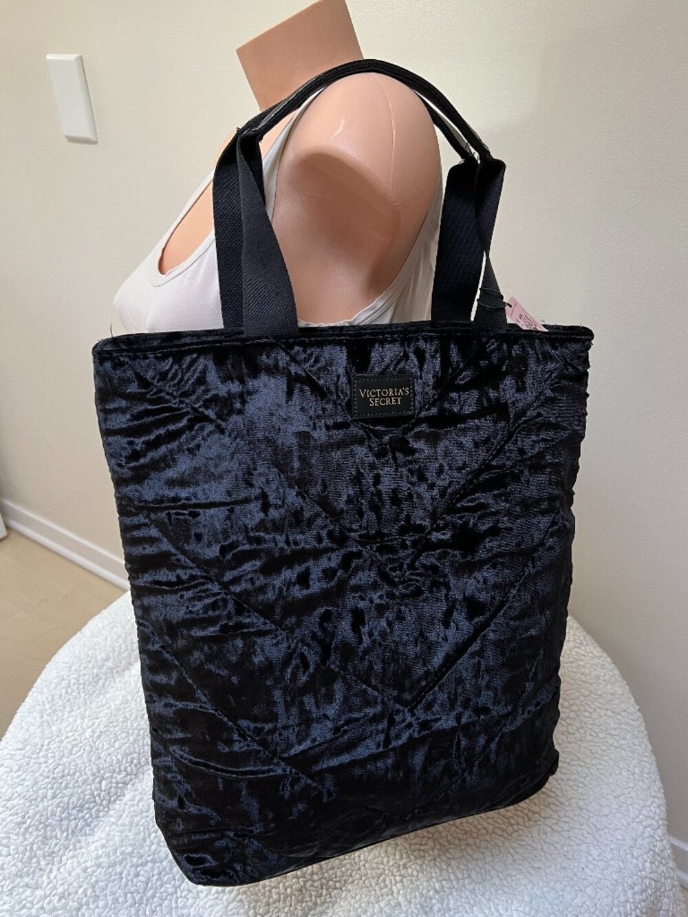 Victoria’s Secret Large Velvet Tote Bag, Black New NWT